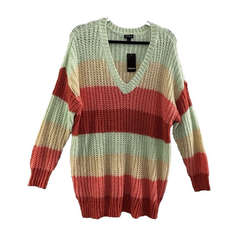 NWT TORRID Women Pullover Sweater Stripe Loose Knit Sz 2X Multicolor Casual 21-1